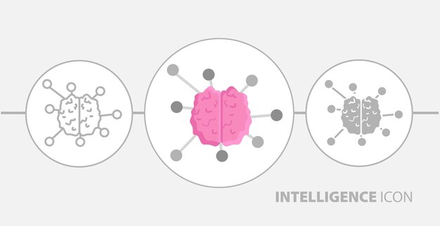 Inteligencja Na Białym Tle Płaski Ilustracja Ikona Linii Mózgu