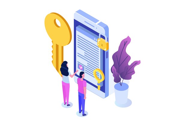 Inteligentna umowa, koncepcja izometryczna podpisu cyfrowego. Technologia Blockchain.
