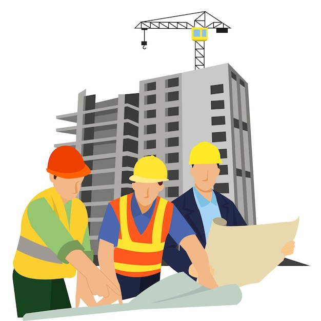 Inteligentny inżynier architekt budownictwa lądowego sprawdzający i pracujący na zewnątrz po stronie budynku z koncepcją inżynierii i architektury planów