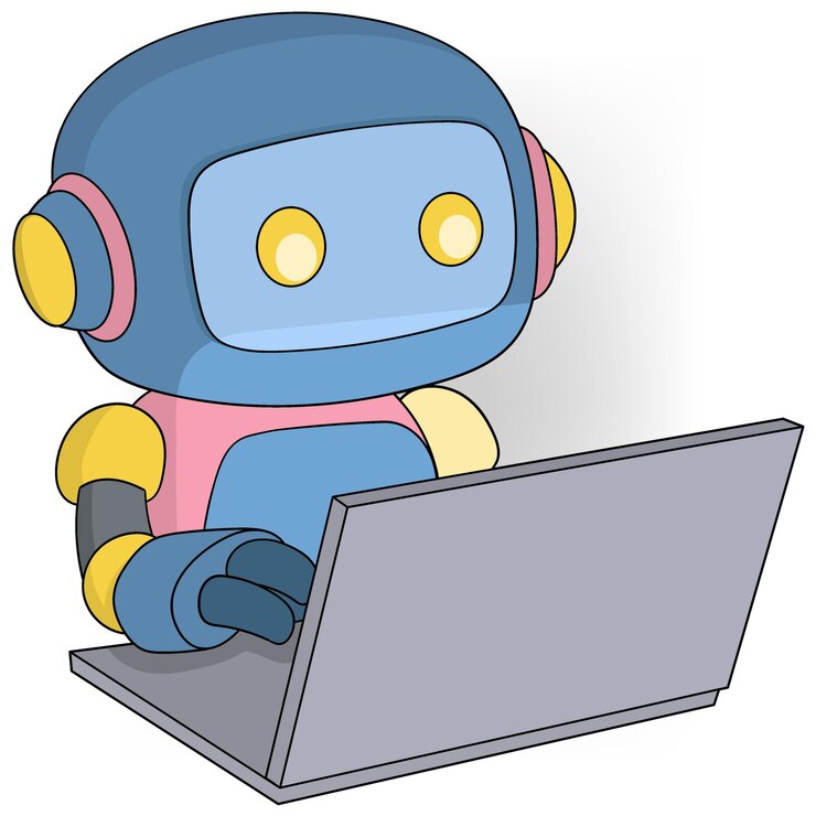 Inteligentny robot uczy się używać laptopa.