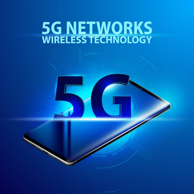 Inteligentny telefon i symbol 5G, koncepcja bezprzewodowego systemu sieciowego 5G.