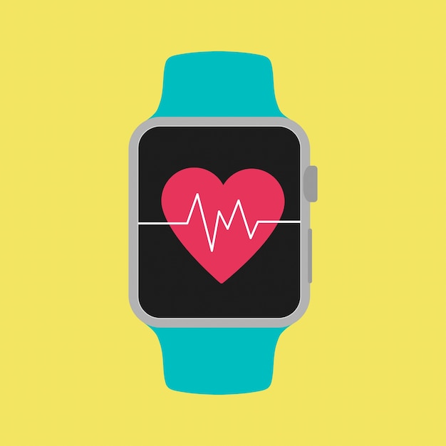 Inteligentny zegarek pokazany bicie serca na ekranie z żółtym tle.
