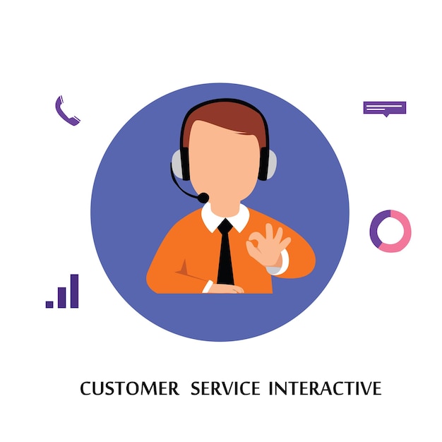 Interaktywna Obsługa Klienta, Call Center Dla Zakupów Online I Koncepcji Biznesowej Ilustracja Wektorowa Szablonu Projektu