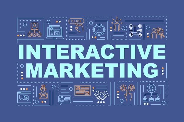 Interaktywny marketing i generowanie leadów słowo banner koncepcje. Atrakcja dla odwiedzających. Infografiki z liniowymi ikonami na turkusowym tle. Typografia na białym tle. Ilustracja wektorowa konturu RGB