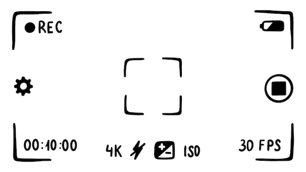 Plik wektorowy interfejs aplikacji wizjera aparatu na ekranie smartfona tryb filmowy szkic w stylu doodle