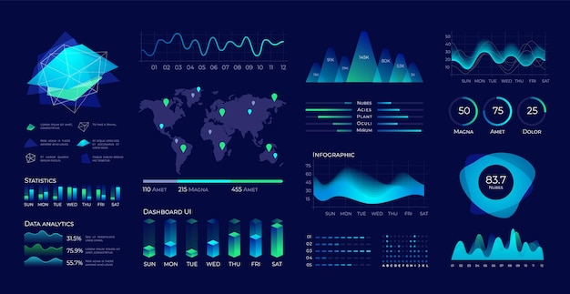 Interfejs Deski Rozdzielczej. Futurystyczny Panel Danych Z Elementami Interfejsu Użytkownika, Diagramami I Wykresami