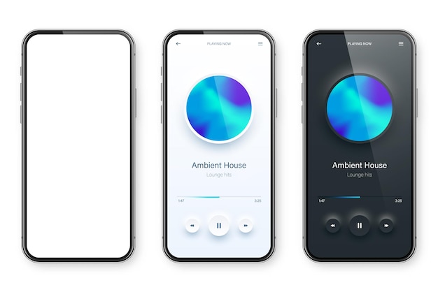 Interfejs użytkownika odtwarzacza audio online aplikacja dla smartfonów UI projektowanie strumieniowania i słuchania mediów muzycznych