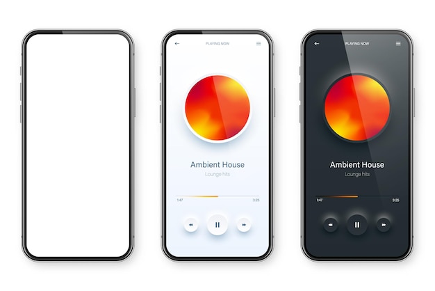 Interfejs użytkownika odtwarzacza audio online aplikacja dla smartfonów UI projektowanie strumieniowania i słuchania mediów muzycznych