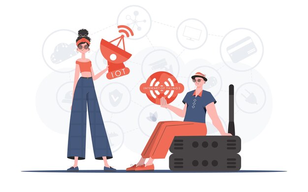 Internet rzeczy i koncepcja automatyzacji Internet rzeczy Zespół Dobre dla stron internetowych i prezentacji Modny płaski wektor
