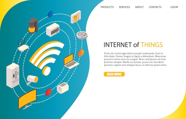 Internet rzeczy szablon wektor strony docelowej strony docelowej