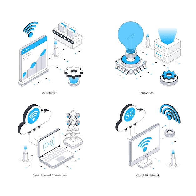 Internet Technology Vector Isometric Illustration Eps 10 Zestaw plików 10