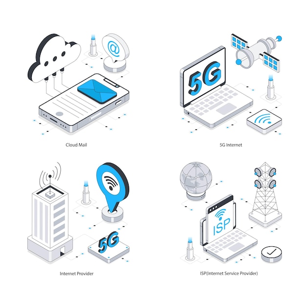 Internet Technology Vector Isometric Illustration Eps 10 Zestaw plików 12
