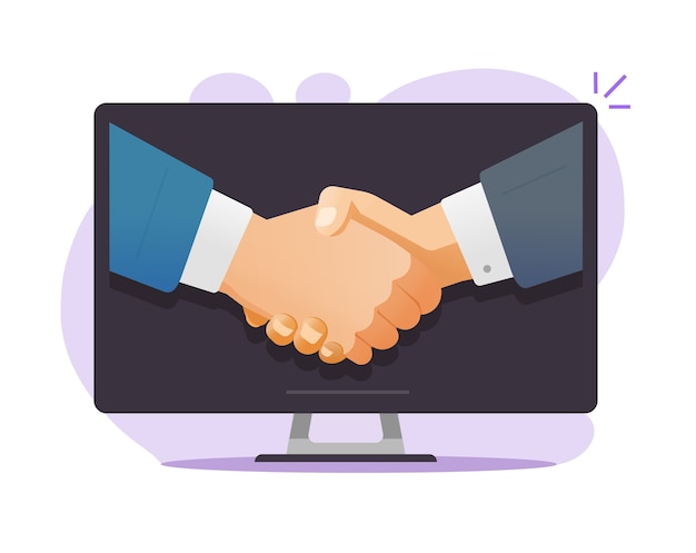 Internetowa Umowa Partnerska Pomysł Na Umowę Online Lub Umowę Biznesową Spotkanie Sukcesu Cyfrowego Negocjacje Powitalne Uścisk Dłoni