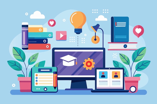 Internetowe kursy i podręczniki z użyciem komputerów i laptopów Prosta i minimalistyczna ilustracja wektorowa