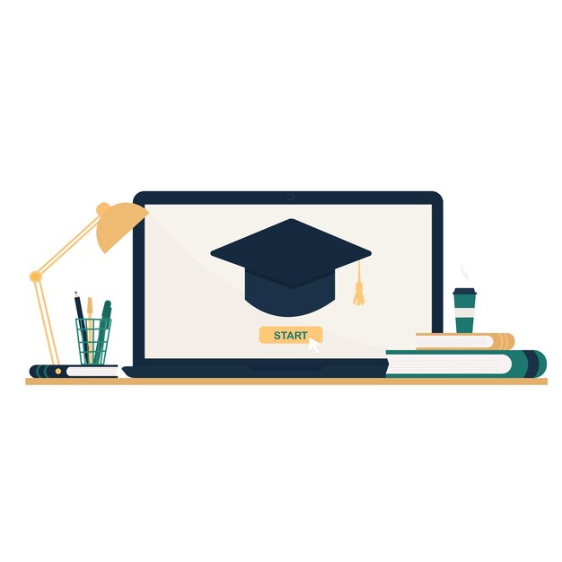 Internetowe miejsce pracy edukacyjnej i zdalne rozpoczęcie szkolenia na laptopie