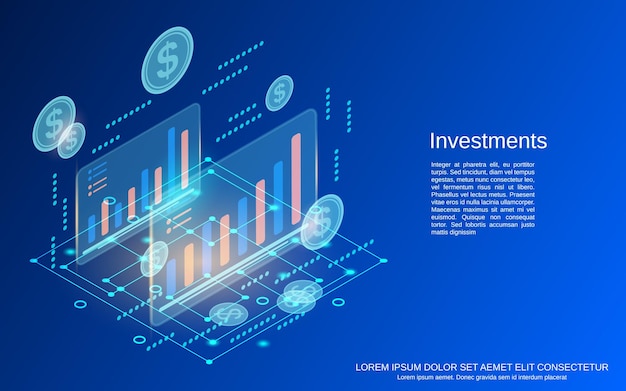 Inwestycje Płaski 3d Izometryczny Wektor Ilustracja Koncepcja