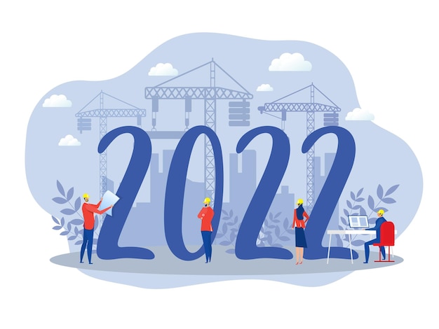 Plik wektorowy inżynieria biznesu w pracy na tle budownictwa nowy rok 2022