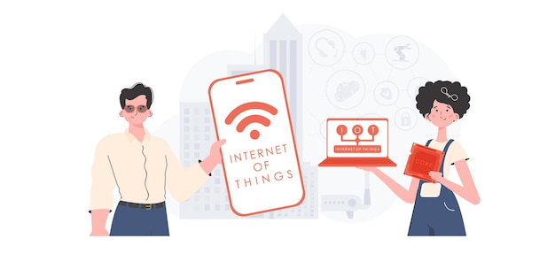 IoT concept Internet of Things Team Dobry dla stron internetowych i prezentacji Modny płaski wektor