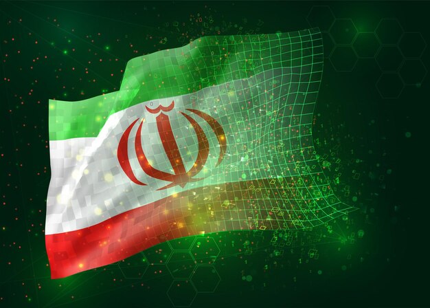 Iran, na wektor 3d flaga na zielonym tle z wielokątami i numerami danych