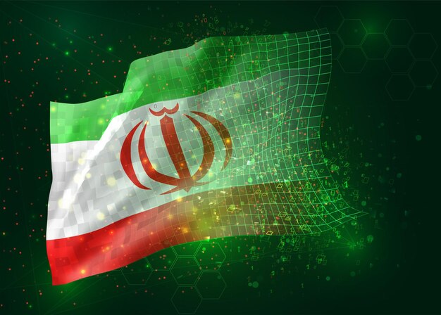 Iran, Na Wektor 3d Flaga Na Zielonym Tle Z Wielokątami I Numerami Danych