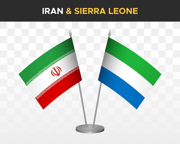 Iran Vs Sierra Leone Flagi Na Biurko Makieta Na Białym Tle 3d Wektor Ilustracja Flagi Stołowe