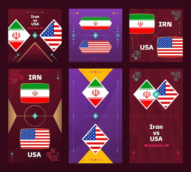 Iran vs USA Match World Football 2022 pionowy i kwadratowy zestaw banerów do mediów społecznościowych 2022