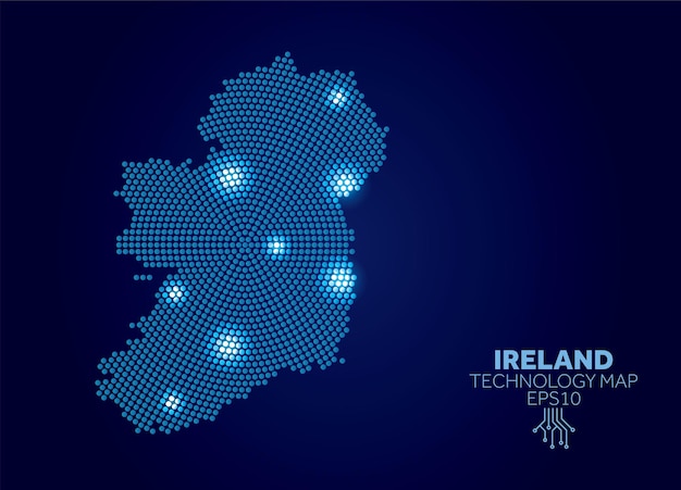 Irlandia Kropkowana Mapa Technologii Nowoczesna Koncepcja Komunikacji Danych
