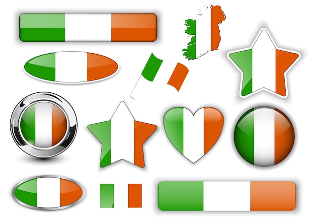 Plik wektorowy irlandia przyciski flagi irlandii wielka kolekcja ilustracji wektorowych wysokiej jakości