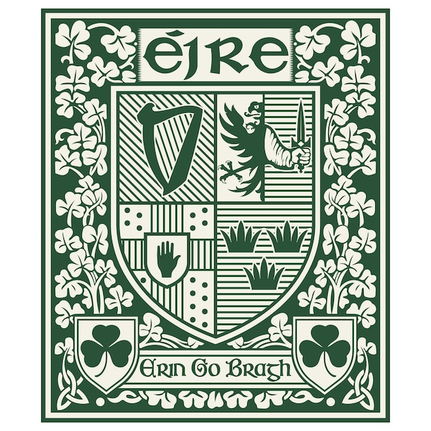 Irlandzki Celtycki Wzór W Stylu Retro Vintage Irlandzki Wzór Z Herbem Prowincji Connacht Leinster Munster I Ulster Izolowany Na Białej Ilustracji Wektorowej