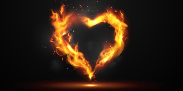 Plik wektorowy iskry w kształcie serca unoszące się z płomieniami