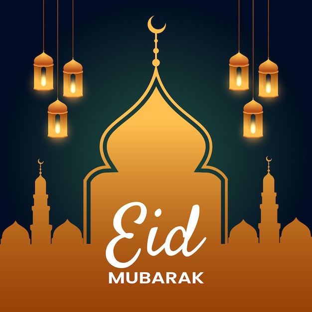 Islamska karta pozdrowienia eid Mubarak z pięknymi latarniami