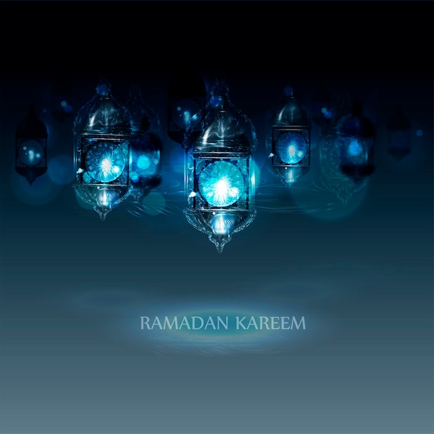 Islamska Kartka Okolicznościowa Ramadan Kareem. Lantern Fanus Muzułmańskie święto świętego Miesiąca Ramadan Kareem