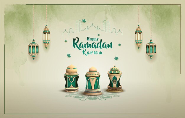 Plik wektorowy islamska kartka okolicznościowa ramadan kareem z pięknymi latarniami