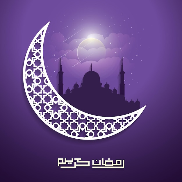 Plik wektorowy islamska kartka z pozdrowieniami eid mubarak z złotym księżycem i plakatem meczetu
