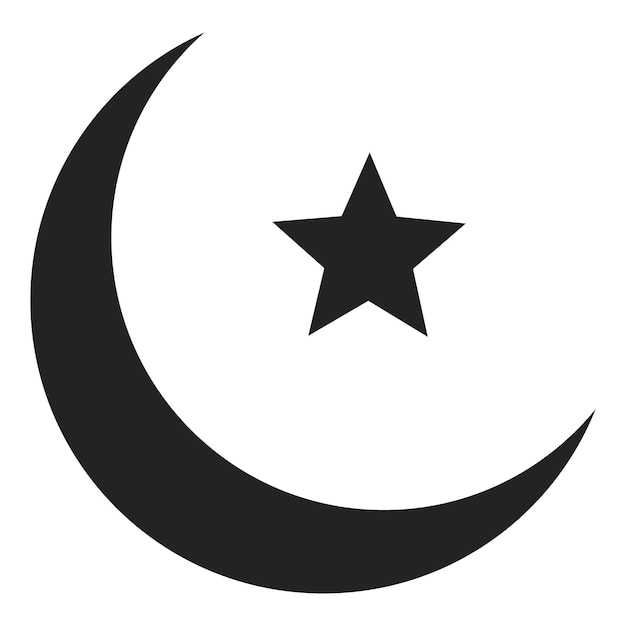 Islamska płaska ikona półksiężyca i gwiazdy izolowana na białym tle