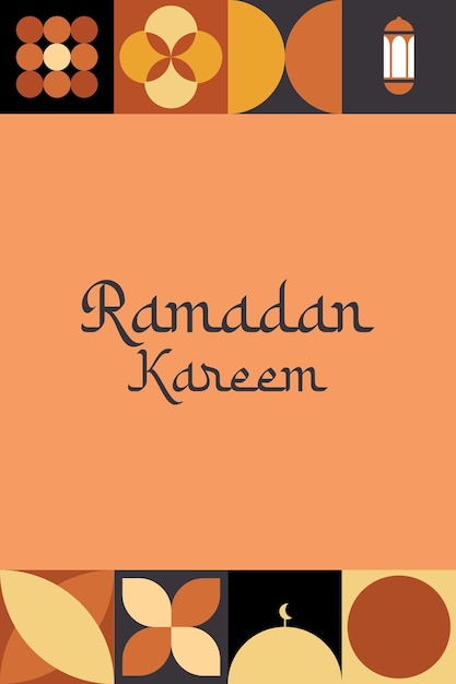 Islamski Banner świąteczny Ramadan Kareem Z Minimalistycznymi Ikonami Meczetu