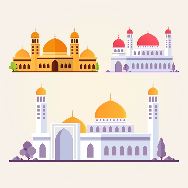 Islamski meczet budynku zestaw płaski ilustracja