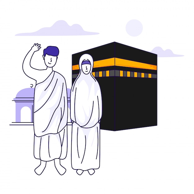 Plik wektorowy islamski pielgrzymka (hadżdż) ilustracja koncepcja