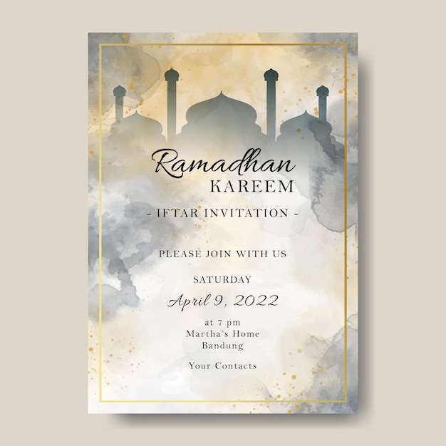 Islamski Plakat Z Zaproszeniem Na Imprezę Ramadhan Iftar Z Tłem Akwareli