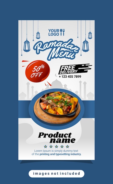 Plik wektorowy islamski szablon historii na instagramie ze specjalnym menu w miesiącu ramadan