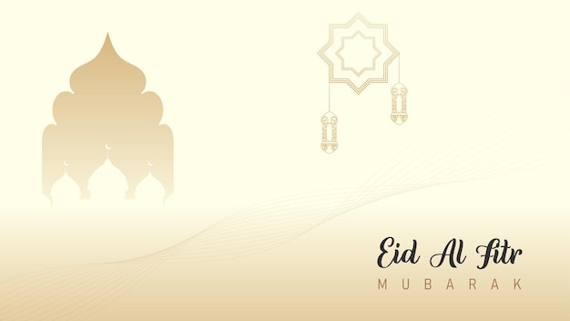 Islamski szablon projektu motywu na obchody Eid alFitr z dekoracją meczetu i latarni