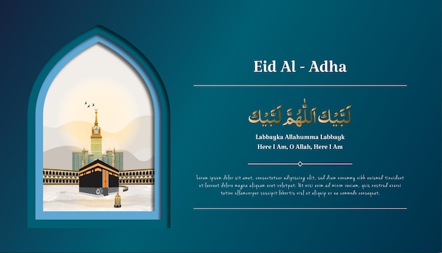 Islamski Sztandar Eid Aladha Z Kaaba Abraj Albait Towers Masjid Alharam Vector