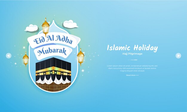 Islamski Wakacyjny Powitanie Eid Al Adha Mubarak Z Kaaba Ilustraci Pojęciem