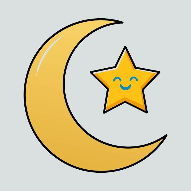 Islamski Złoty Półksiężyc, Księżyc I Gwiazda, Izolowana Ręcznie Narysowana Ilustracja Malarska