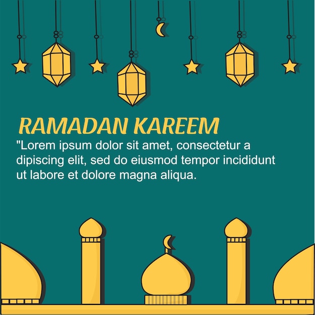 Plik wektorowy islamskie pozdrowienia ramadan kareem projekt karty tła z lampionami meczetu i liniami