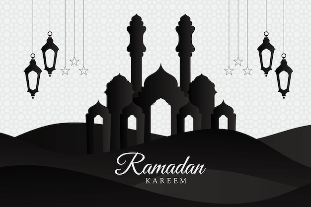 Plik wektorowy islamskie pozdrowienia ramadan kareem projekt karty tło z latarniami