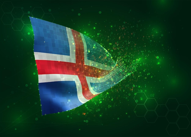 Islandia na wektor 3d flaga na zielonym tle z wielokątami i numerami danych