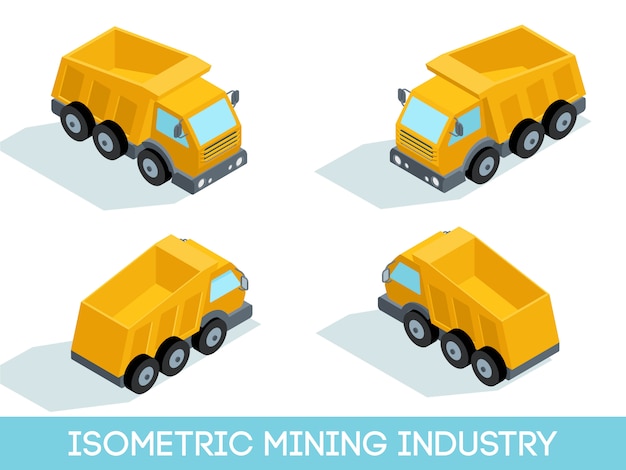 Isometric 3d Przemysłu Wydobywczego Set, Górniczy Wyposażenie I Pojazdy, Odizolowywał Wektorową Ilustrację