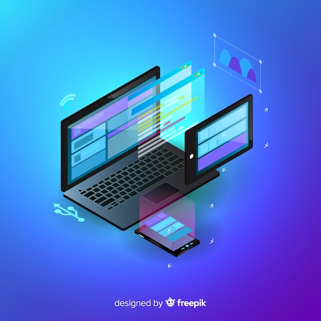 Isometric laptop technologii tło