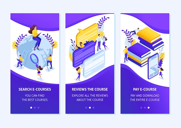 Isometric Template app design search for the best e-courses, online learning process, smartphone apps. Łatwo edytować i dostosować.